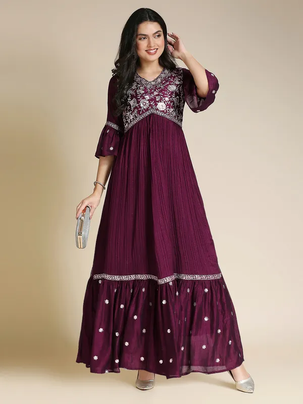 Maroon_Rayon_Sequin_Embroidered_Gown_For_Women