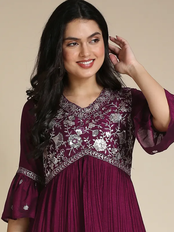 Maroon_Rayon_Sequin_Embroidered_Gown_For_Women