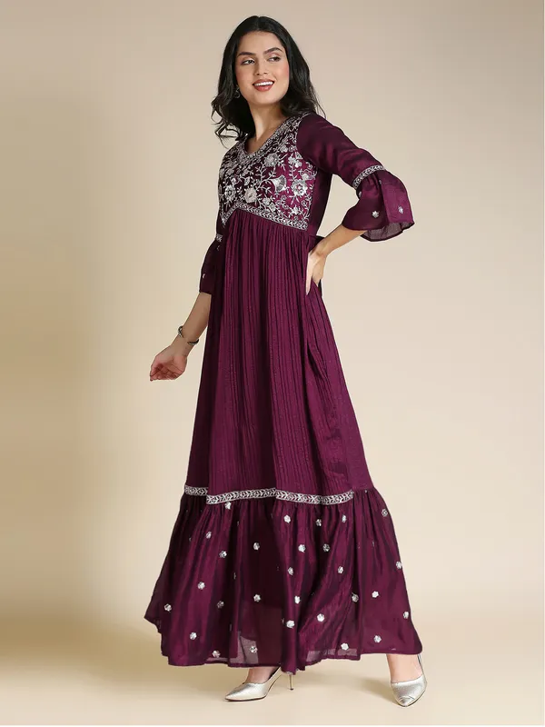 Maroon_Rayon_Sequin_Embroidered_Gown_For_Women