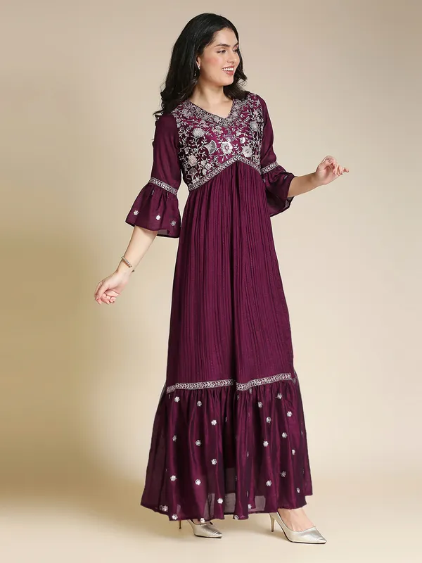 Maroon_Rayon_Sequin_Embroidered_Gown_For_Women