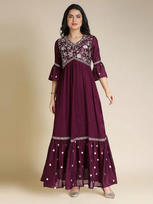 Maroon_Rayon_Sequin_Embroidered_Gown_For_Women