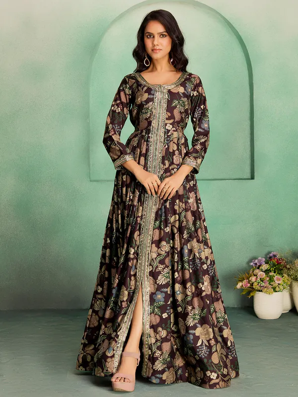 Coffee_Rayon_Embroidered_Sharara_Suit_For_Women
