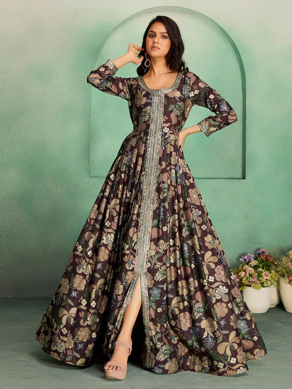 Coffee_Rayon_Embroidered_Sharara_Suit_For_Women