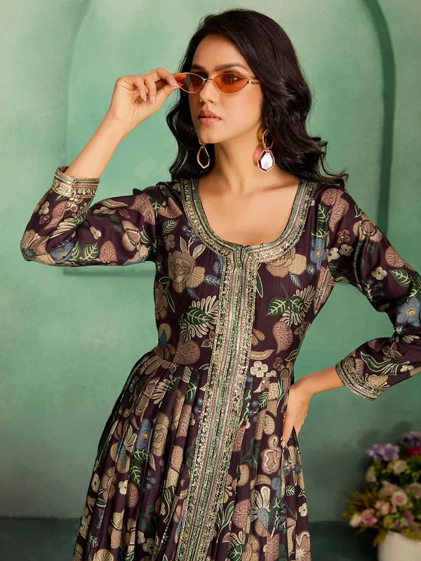 Coffee_Rayon_Embroidered_Sharara_Suit_For_Women