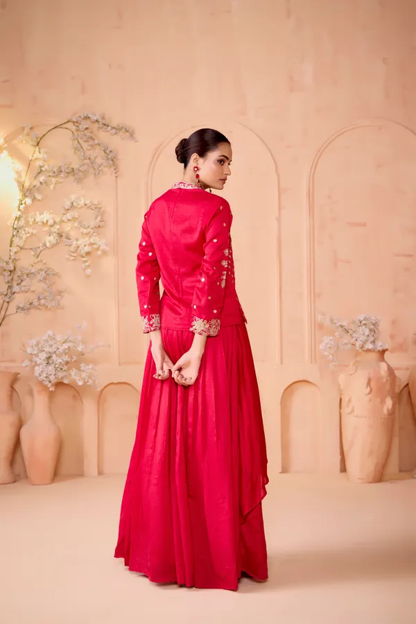 Pink_Vichitra_Silk_Embroidery_Dori_Work_Skirt_Kurta_Set_For_Women