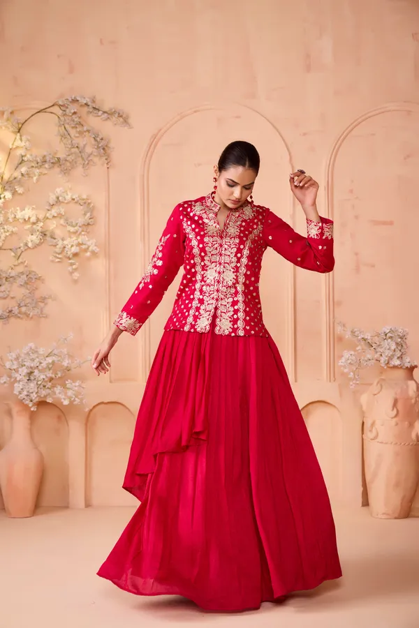 Pink_Vichitra_Silk_Embroidery_Dori_Work_Skirt_Kurta_Set_For_Women