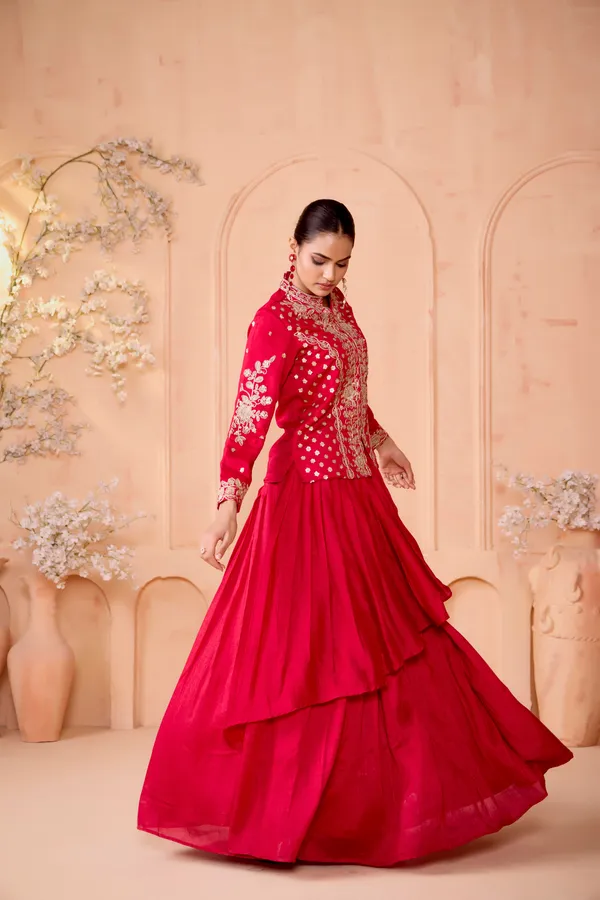 Pink_Vichitra_Silk_Embroidery_Dori_Work_Skirt_Kurta_Set_For_Women