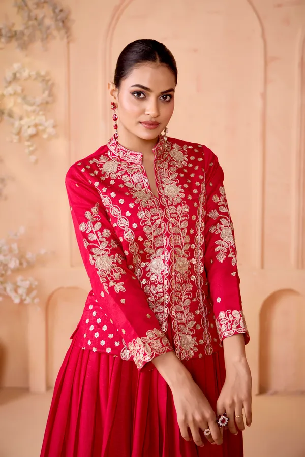 Pink_Vichitra_Silk_Embroidery_Dori_Work_Skirt_Kurta_Set_For_Women