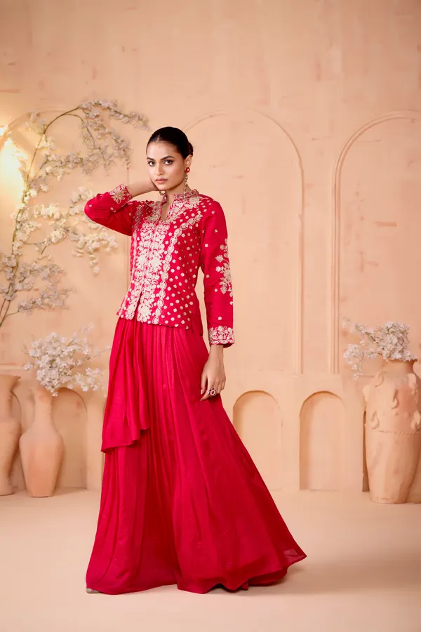 Pink_Vichitra_Silk_Embroidery_Dori_Work_Skirt_Kurta_Set_For_Women