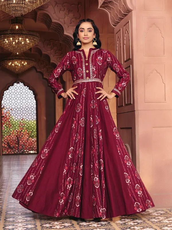 Maroon_Georgette_Bralin_Print_Flared_Anarkali_Gown_For_Women