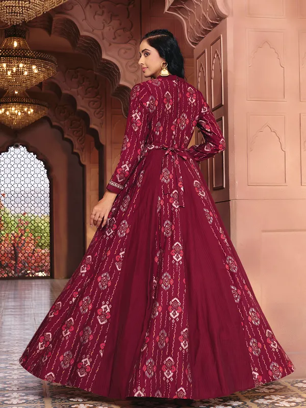 Maroon_Georgette_Bralin_Print_Flared_Anarkali_Gown_For_Women