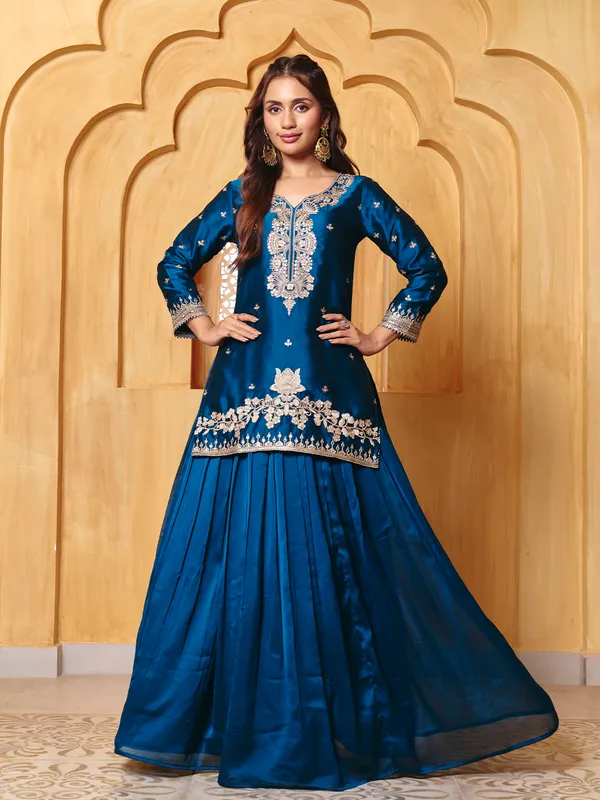 Royal_Blue_Rayon_Embroidered_Sharara_Suit_For_Women