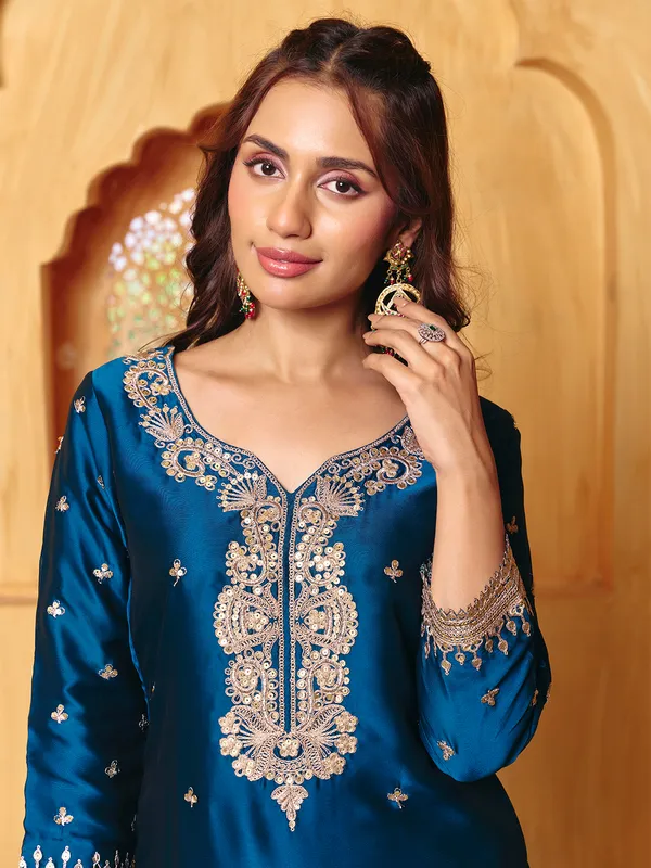 Royal_Blue_Rayon_Embroidered_Sharara_Suit_For_Women