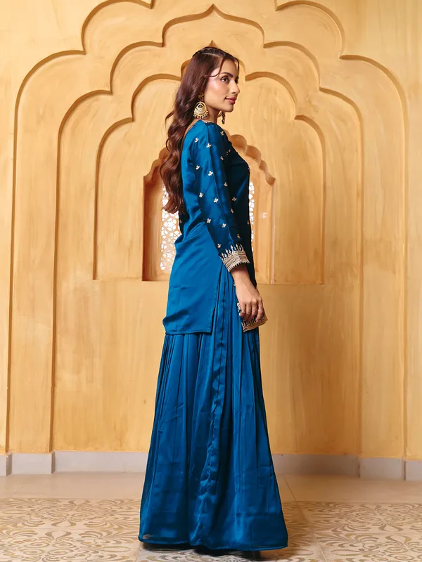Royal_Blue_Rayon_Embroidered_Sharara_Suit_For_Women