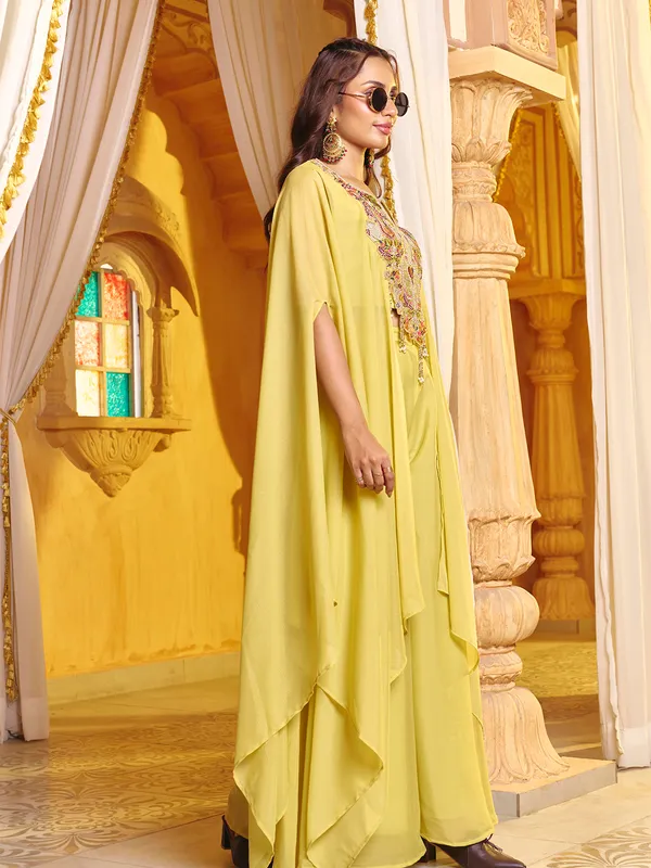 Yellow_Georgette_Embroidered_Kaftan_Choli_Palazzo_Set_For_Women