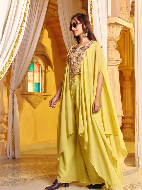 Yellow_Georgette_Embroidered_Kaftan_Choli_Palazzo_Set_For_Women