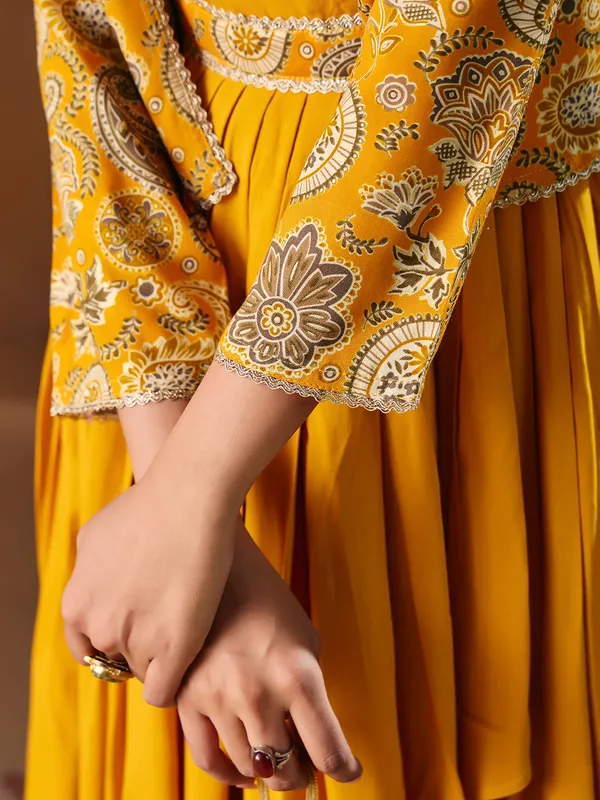 Yellow_Georgette_Rayon_Printed_Embroidered_Gown_Set_For_Women
