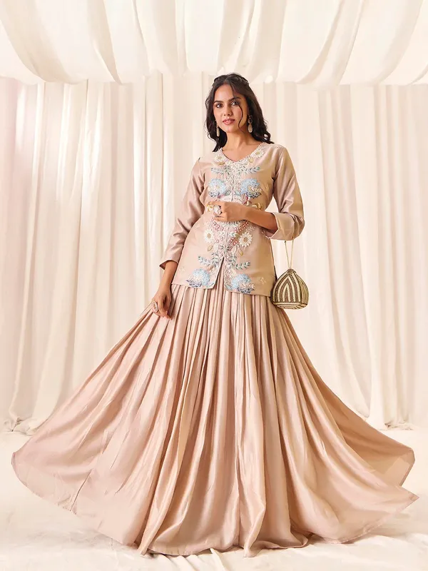 Ivory_Vatican_Vichitra_Embroidered_V-Neck_Top_Skirt_Set_For_Women
