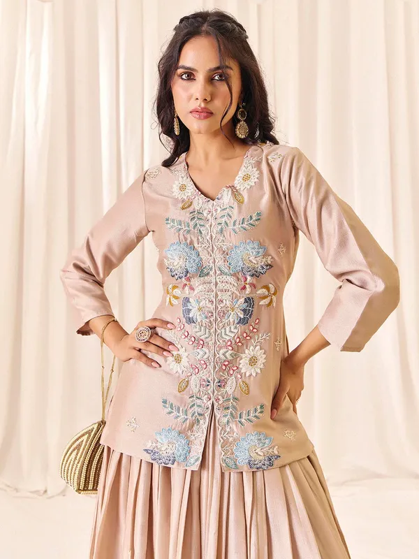 Ivory_Vatican_Vichitra_Embroidered_V-Neck_Top_Skirt_Set_For_Women