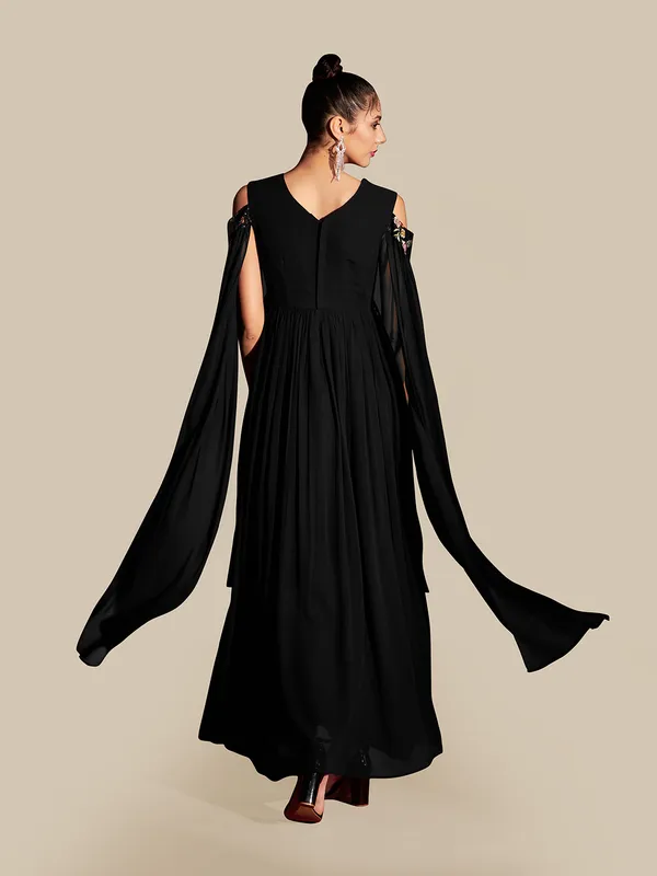 Black_Georgette_Sequin_Embroidery_Flared_Long_Gown_For_Women