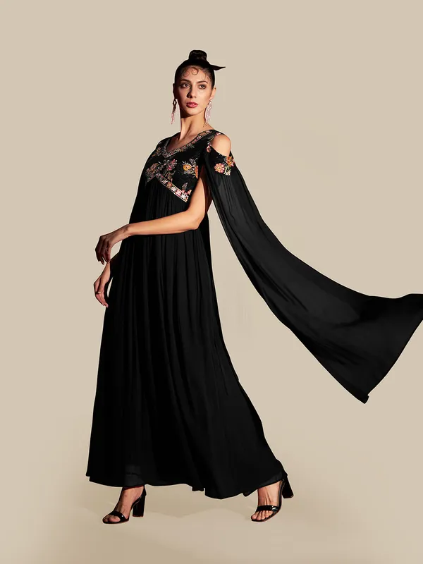 Black_Georgette_Sequin_Embroidery_Flared_Long_Gown_For_Women