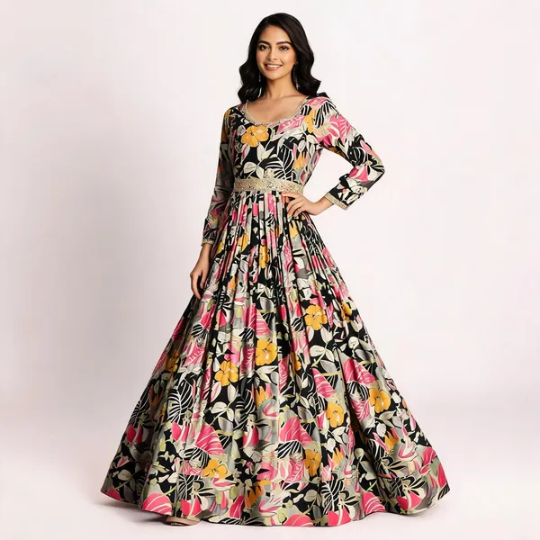 Black_Rayon_Embroidered_Long_Gown_For_Women