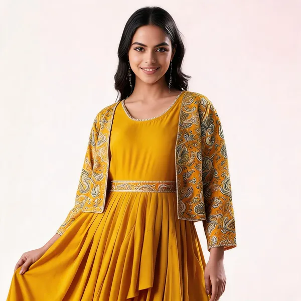 Yellow_Rayon_Printed_Embroidered_Gown_Set_For_Women