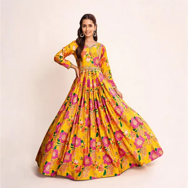 Yellow_Vichitra_Silk_Flared_Anarkali_Embroidered_Gown_For_Women