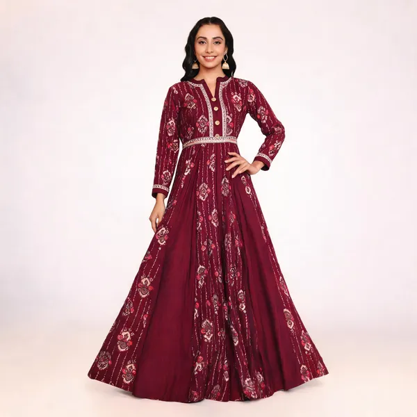 Maroon_Georgette_Bralin_Print_Flared_Anarkali_Gown_For_Women