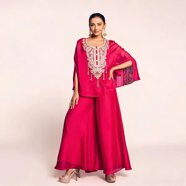 Pink_Rangoli_Silk_Indo_Western_Choli_Palazzo_Kaftan_Set_For_Women