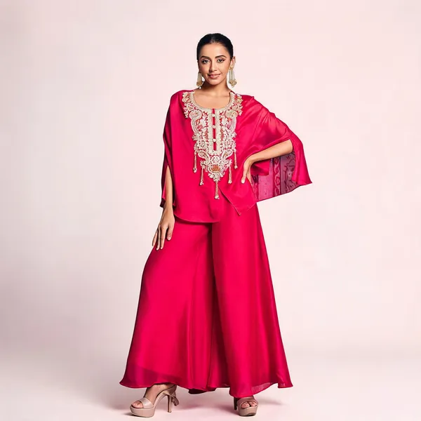 Pink_Rangoli_Silk_Indo_Western_Choli_Palazzo_Kaftan_Set_For_Women