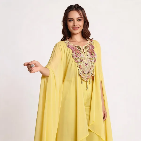 Yellow_Georgette_Embroidered_Kaftan_Choli_Palazzo_Set_For_Women