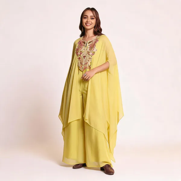 Yellow_Georgette_Embroidered_Kaftan_Choli_Palazzo_Set_For_Women