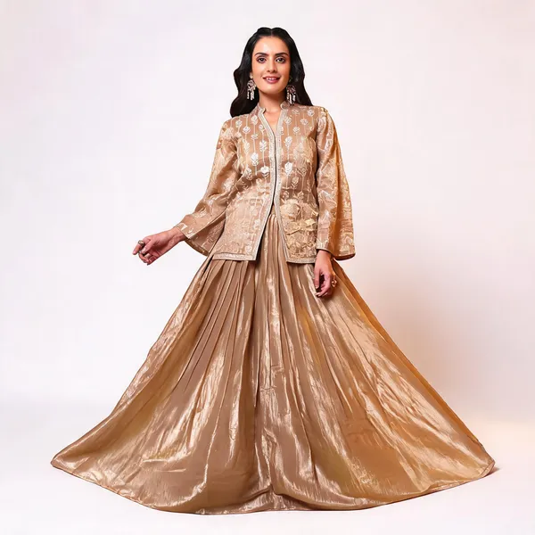 Gold_Crush_Fabric_Embroidered_Lehenga_Choli_Top_Skirt_Set_For_Women