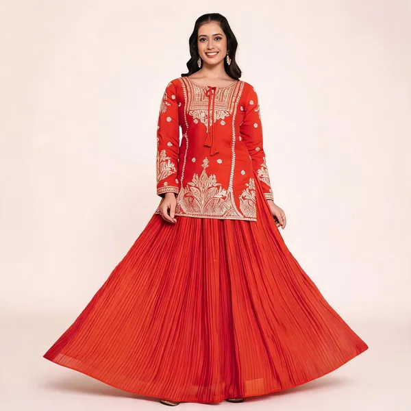 Orange_Vichitra_Silk_Embroidered_Gown_For_Women