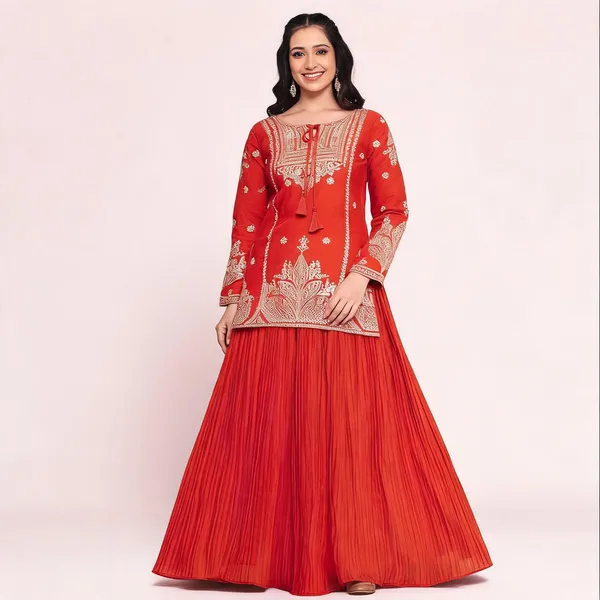 Orange_Vichitra_Silk_Embroidered_Gown_For_Women
