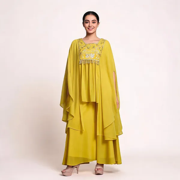 Yellow_Georgette_Embroidered_Kaftan_Top_Palazzo_Set_For_Women