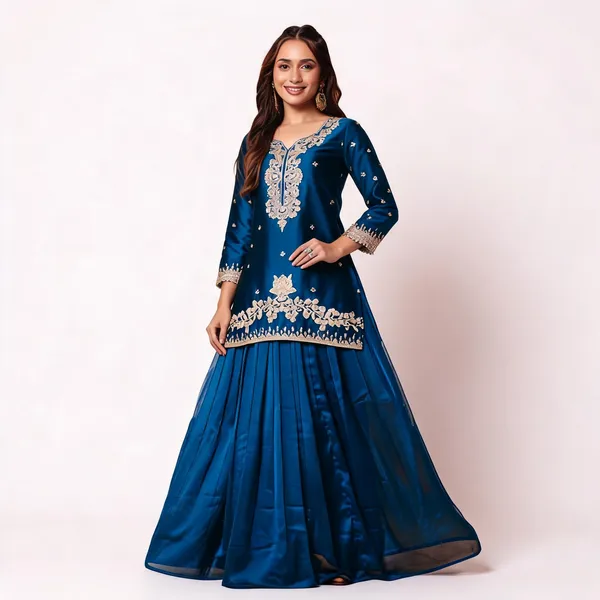 Royal_Blue_Rayon_Embroidered_Sharara_Suit_For_Women