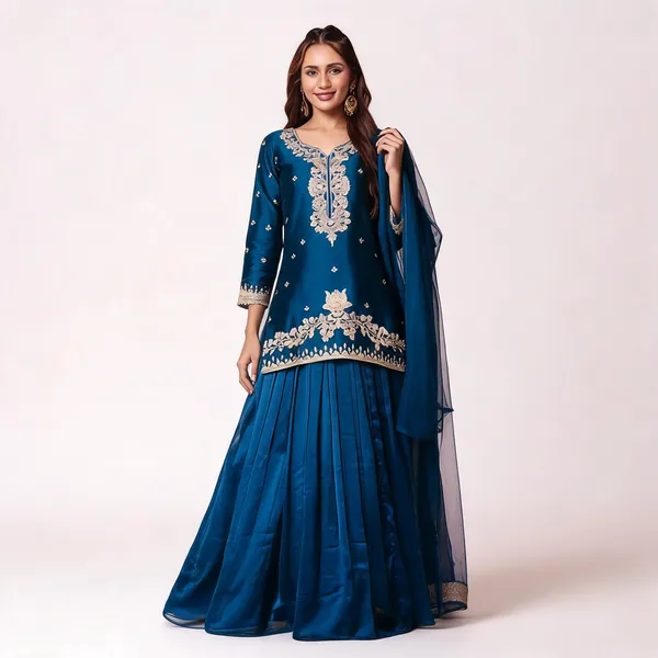 Royal_Blue_Rayon_Embroidered_Sharara_Suit_For_Women