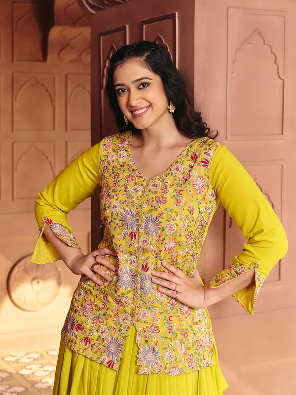 Yellow_Georgette_Chinon_Embroidered_Lehenga_Choli_Set_For_Women