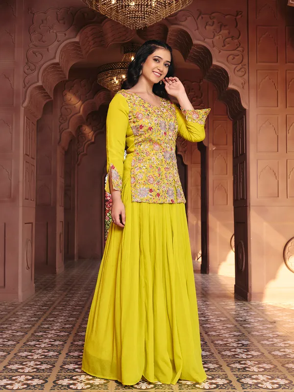 Yellow_Georgette_Chinon_Embroidered_Lehenga_Choli_Set_For_Women