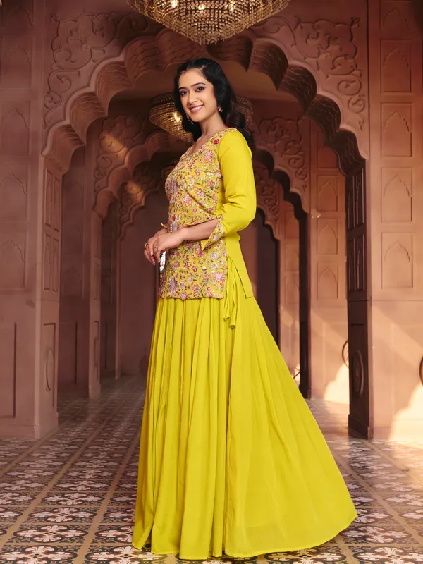 Yellow_Georgette_Chinon_Embroidered_Lehenga_Choli_Set_For_Women
