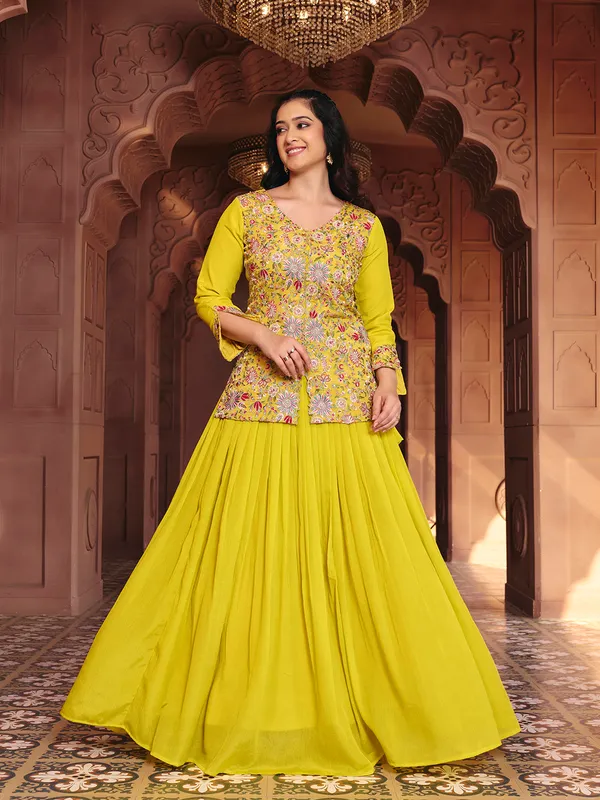 Yellow_Georgette_Chinon_Embroidered_Lehenga_Choli_Set_For_Women