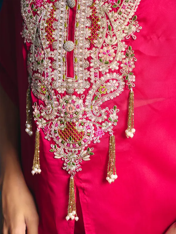 Pink_Georgette_Rangoli_Silk_Indo_Western_Choli_Palazzo_Kaftan_Set_For_Women