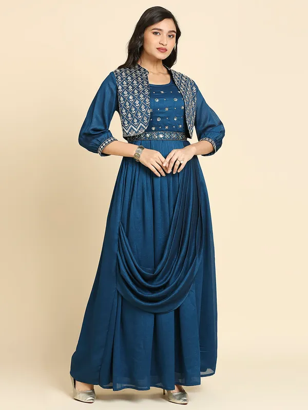 Blue_Georgette_Embroidered_Long_Gown_With_Dupatta_For_Women