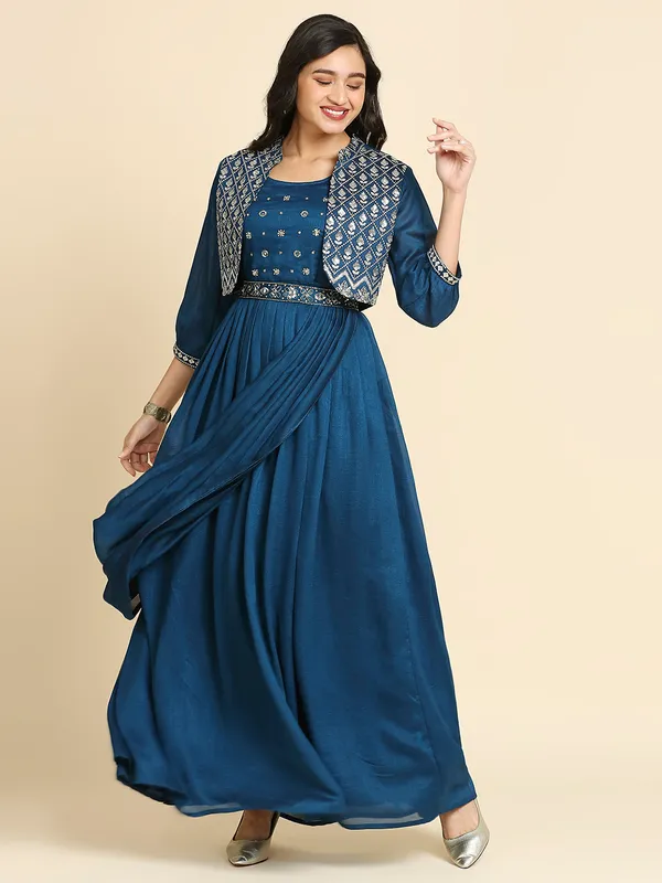 Blue_Georgette_Embroidered_Long_Gown_With_Dupatta_For_Women