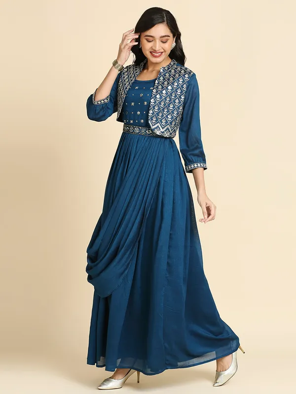 Blue_Georgette_Embroidered_Long_Gown_With_Dupatta_For_Women