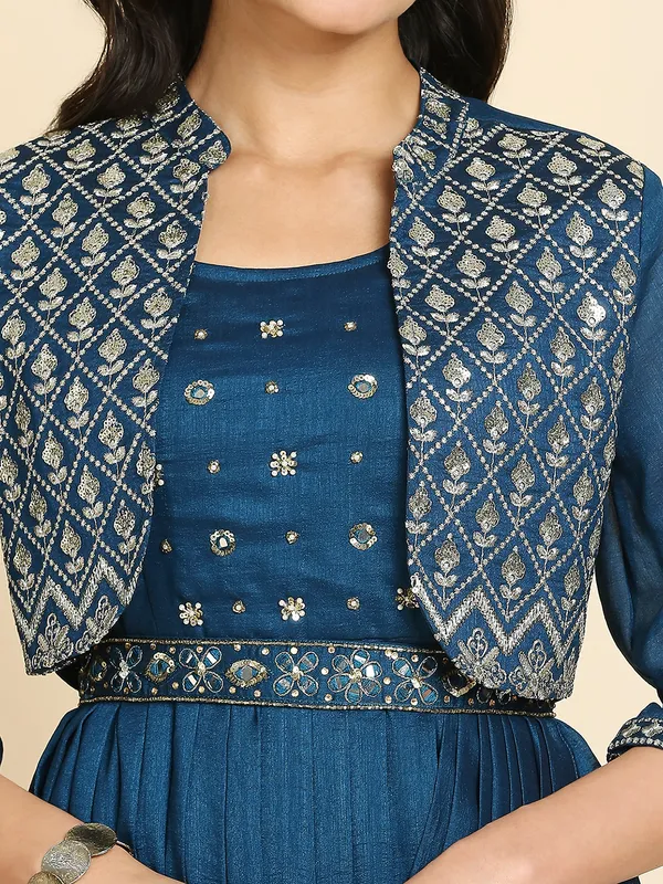 Blue_Georgette_Embroidered_Long_Gown_With_Dupatta_For_Women