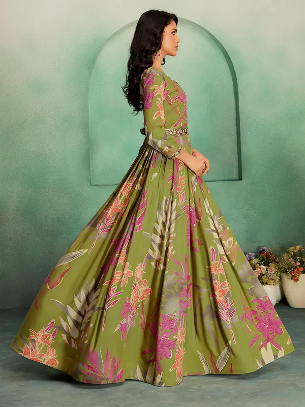 Green_Georgette_Rayon_Hand_Embroidery_Printed_Long_Gown_For_Women