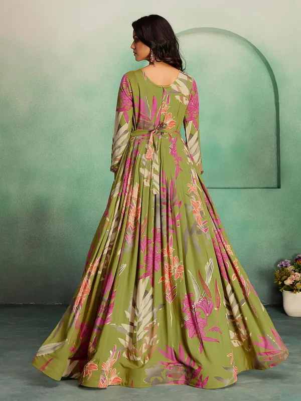 Green_Georgette_Rayon_Hand_Embroidery_Printed_Long_Gown_For_Women